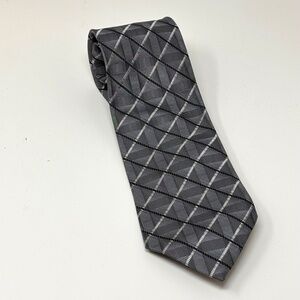 Boca Classics Mens Wide Neck Tie Silver Gray Black Geometric Pattern 100% Silk